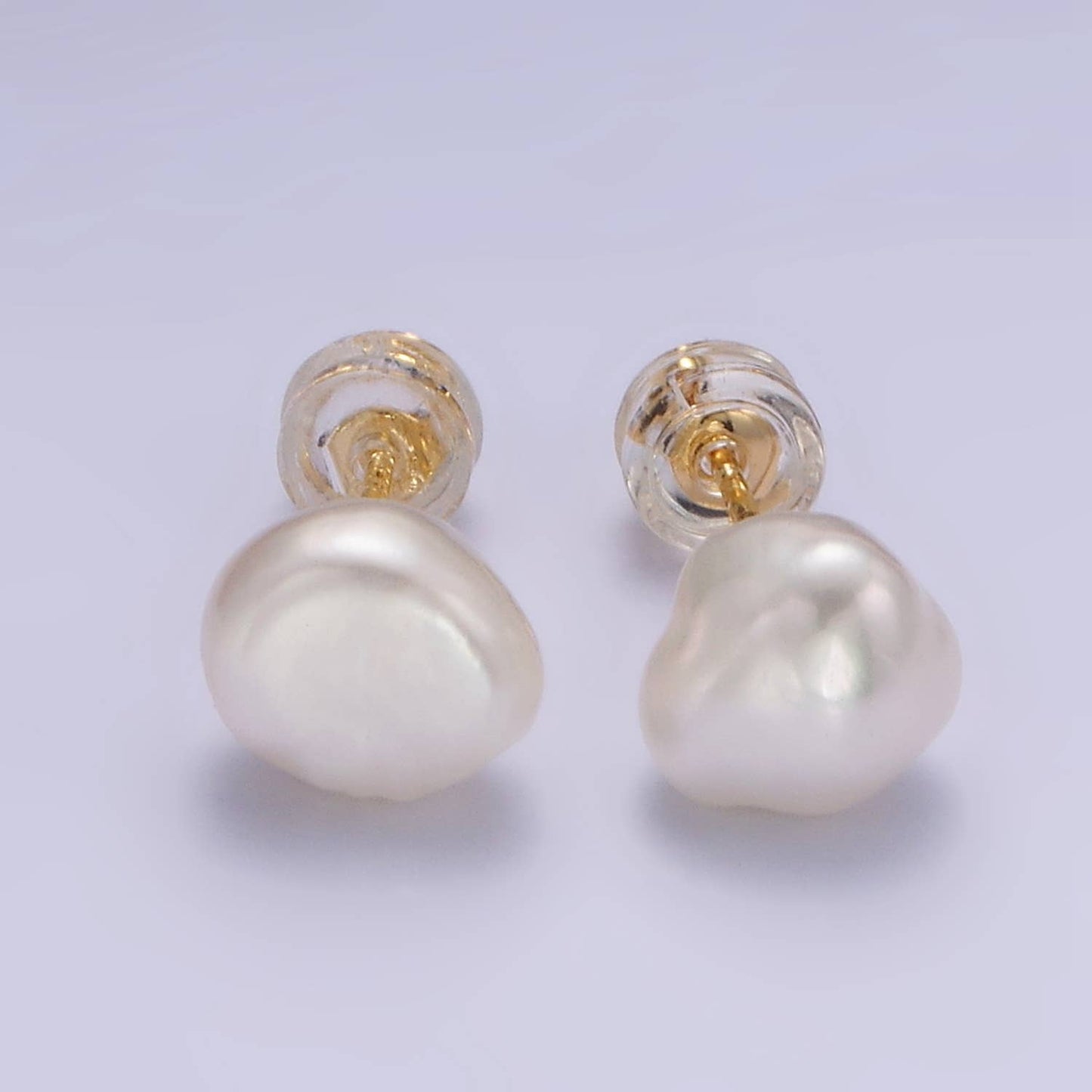16K Gold Filled White Baroque Pearl Stud Earrings