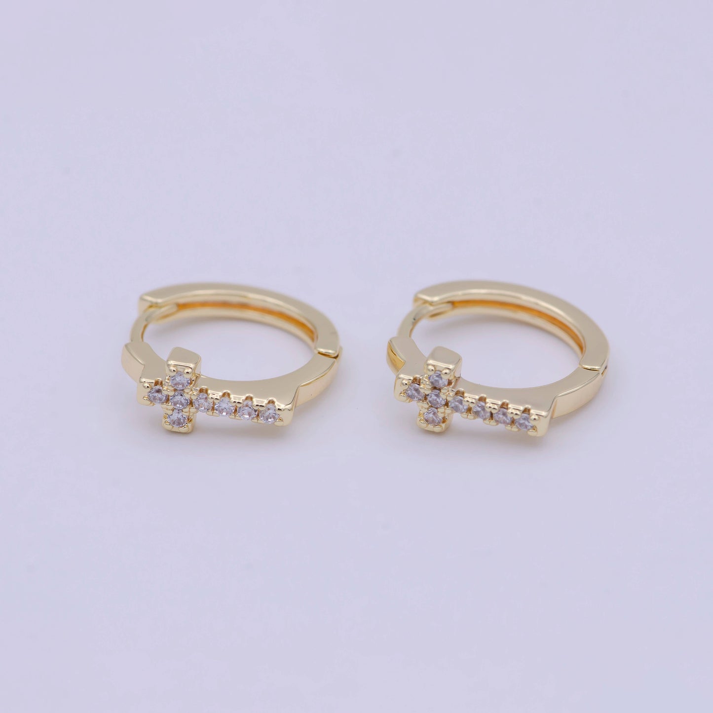 Minimalist Cross Gold Huggie Hoop Earring