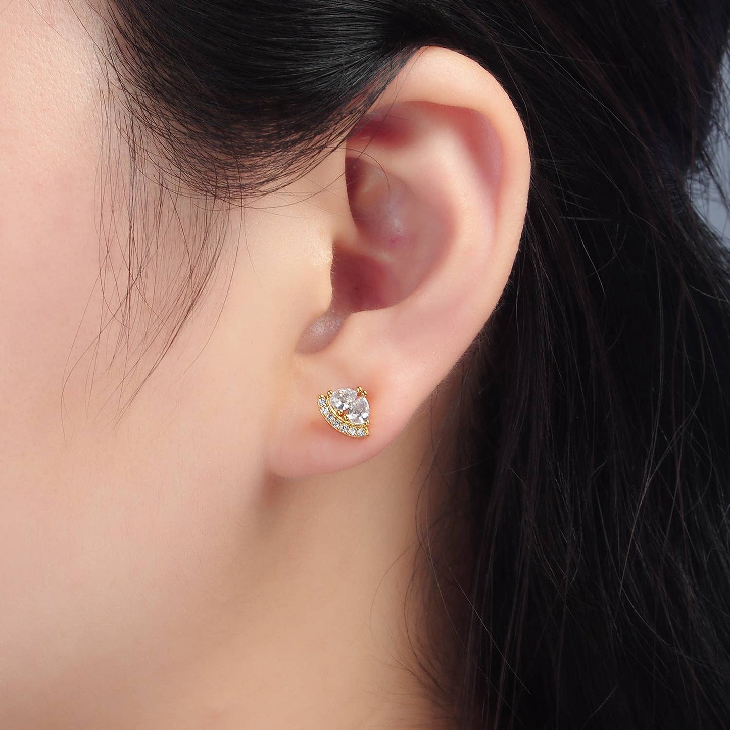 24K Gold Filled CZ Teardrop Triangle Stud Earring