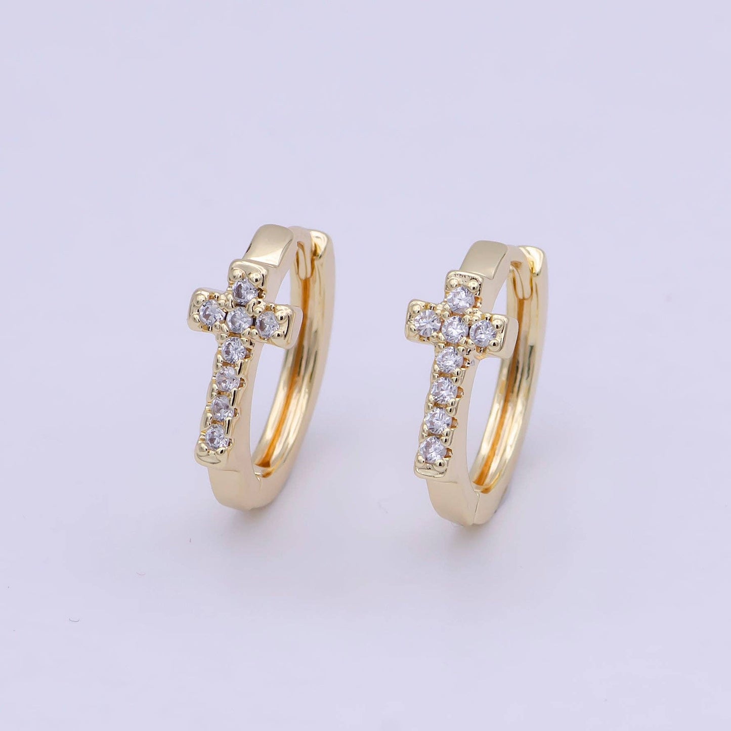 Minimalist Cross Gold Huggie Hoop Earring