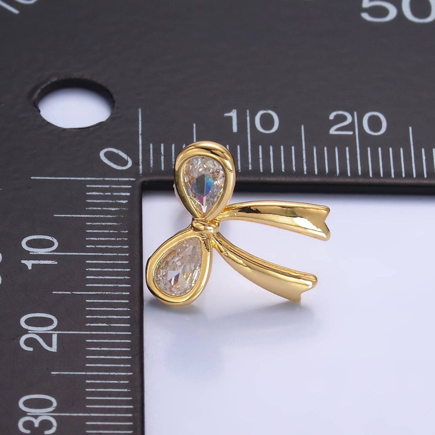 Gold Bow Stud Earring CZ Ribbon