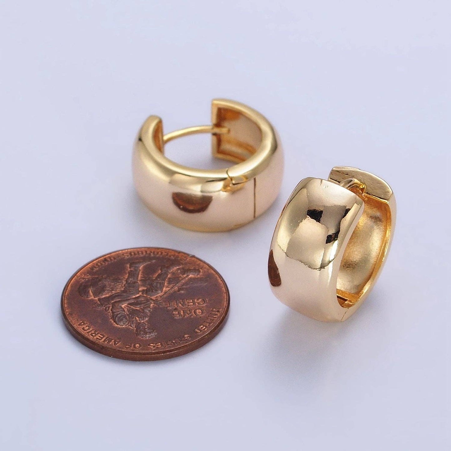 Gold Wide Chubby Minimalist Huggie Hoop Earrings