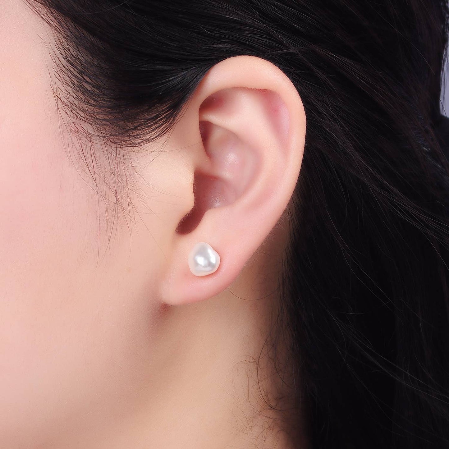16K Gold Filled White Baroque Pearl Stud Earrings