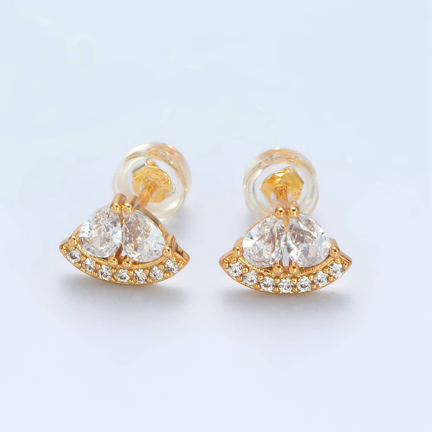 24K Gold Filled CZ Teardrop Triangle Stud Earring