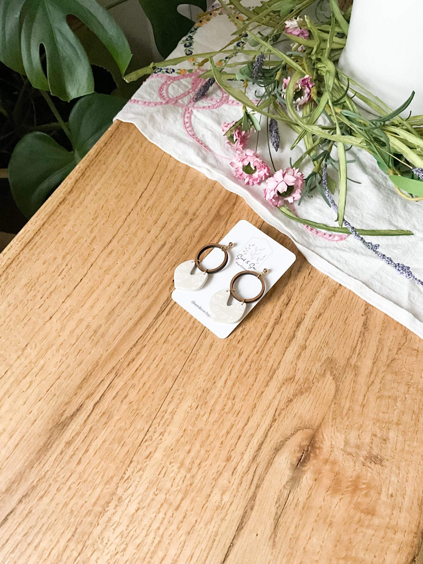 Butterfly Screen Print on Sand dangle with Wood Accent
