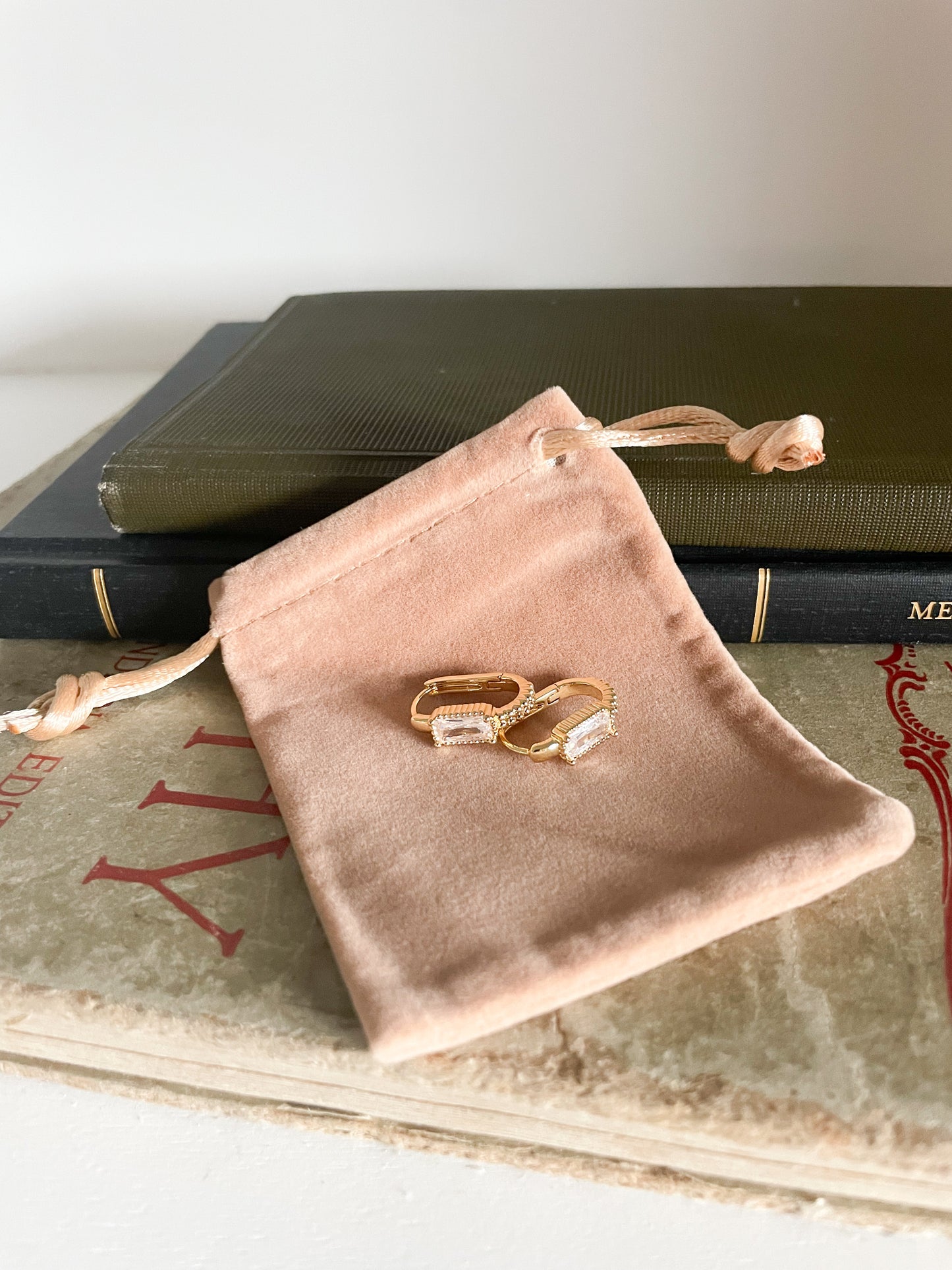 24K Gold Filled Baguette Oblong Huggie Hoop Earrings