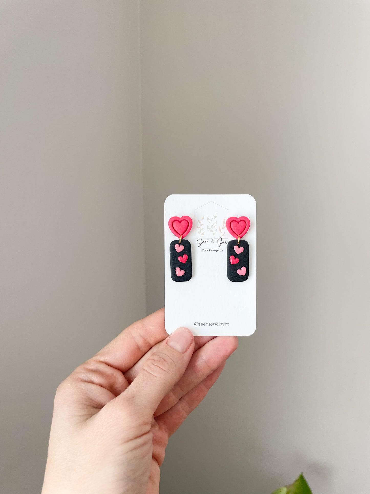 Pink Heart & Tiny Heart Dangle on Black