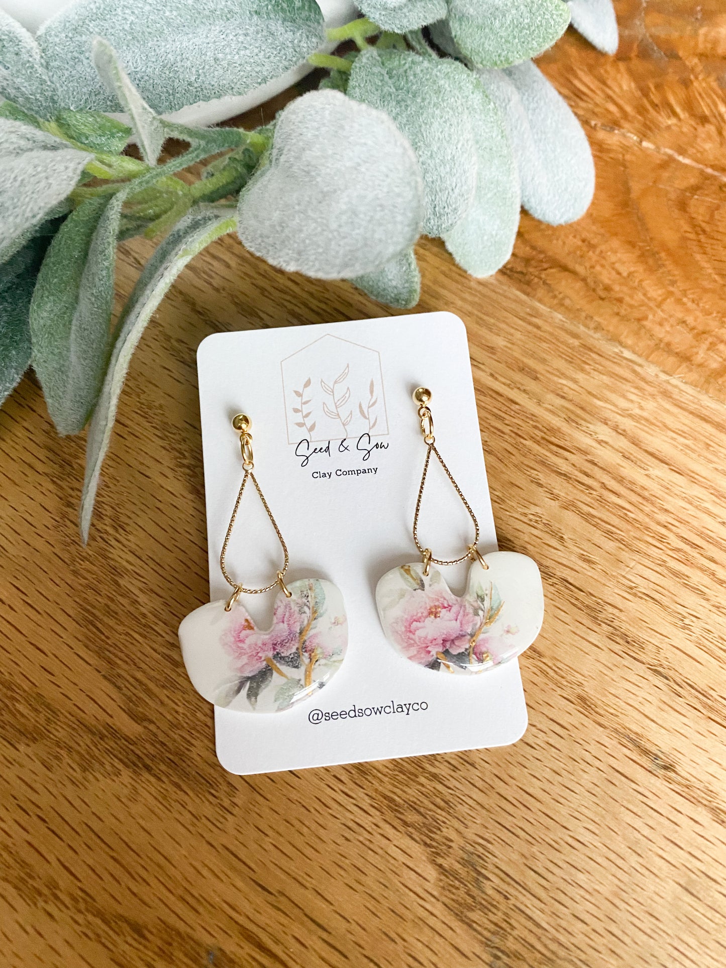 Peony Dangle on Gold Teardrop