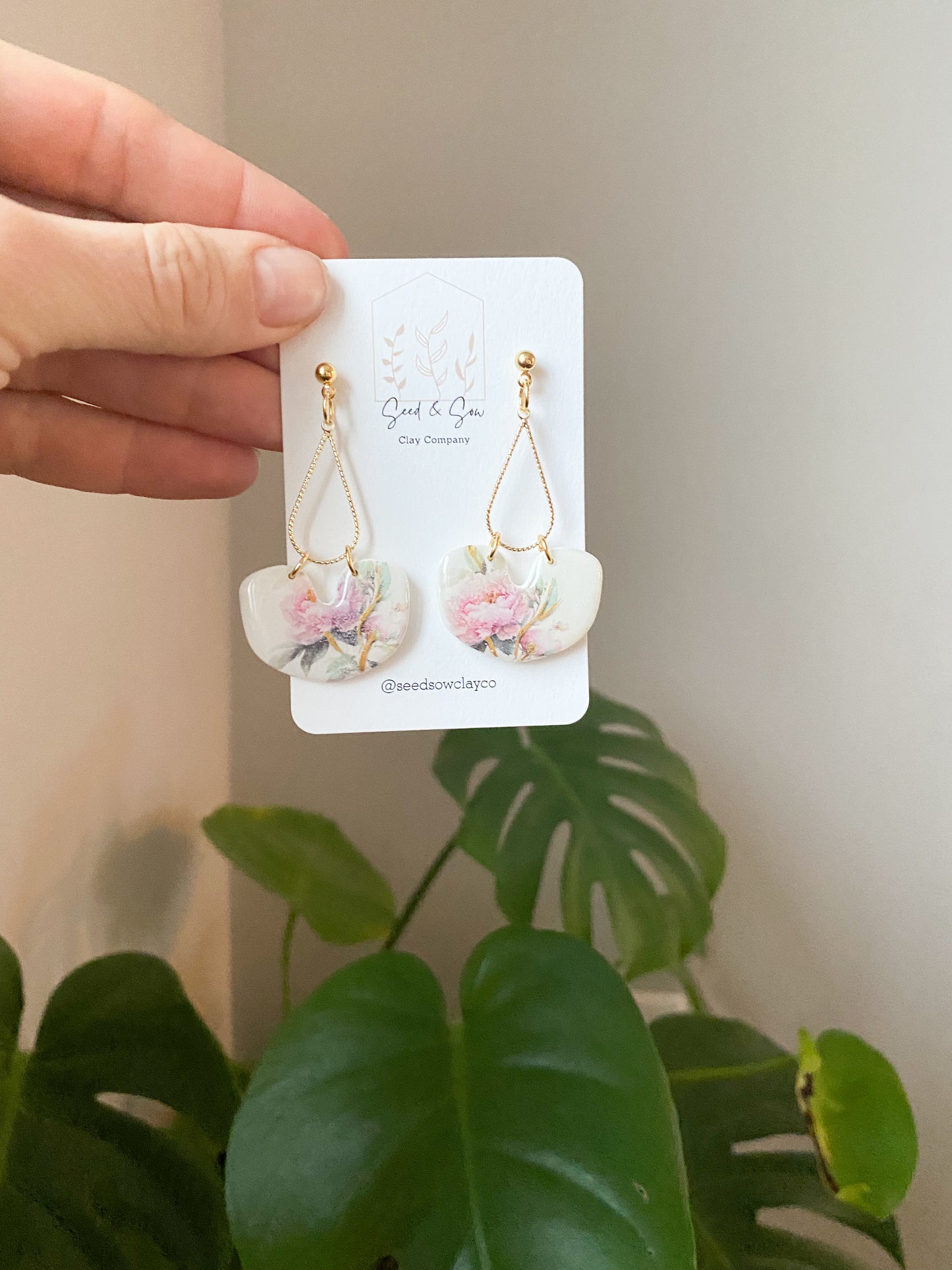Peony Dangle on Gold Teardrop