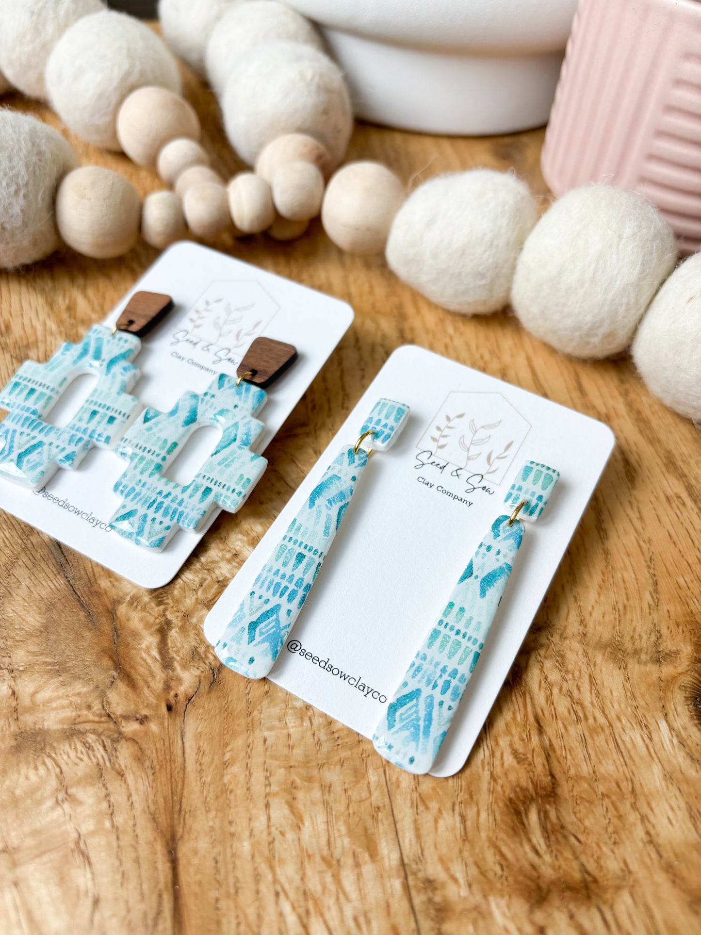 Turquoise Aztec Screen Print Long Rectangle