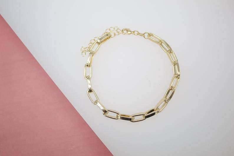 18K Gold Filled Flat Paper Clip Bracelet