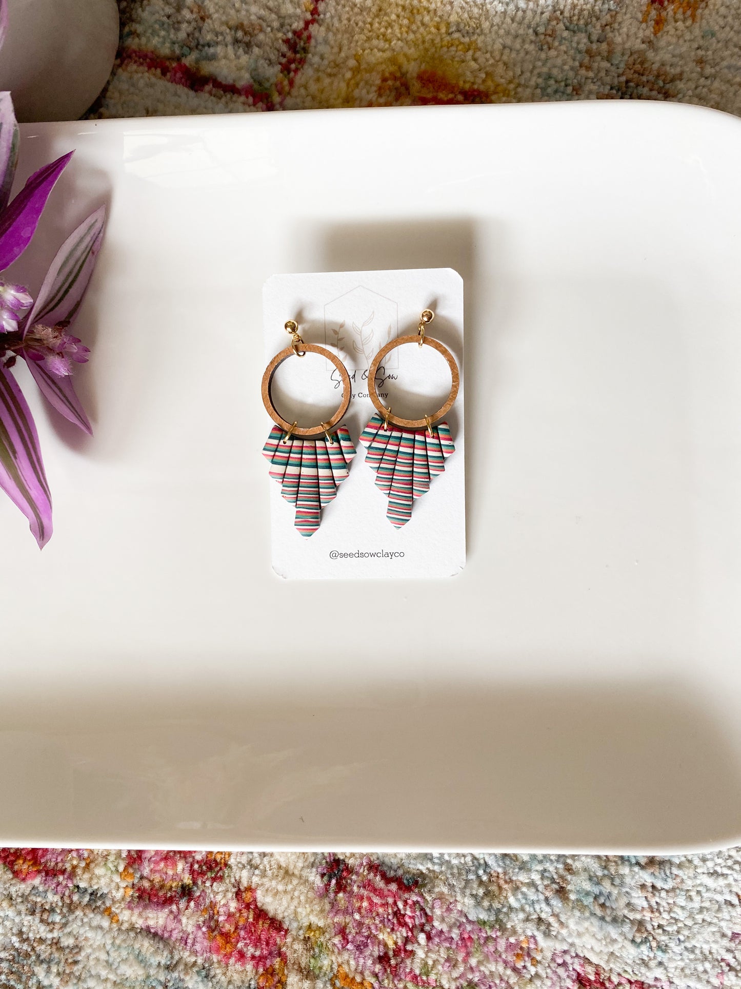 Stripe Aztec with Wood Circle Accent