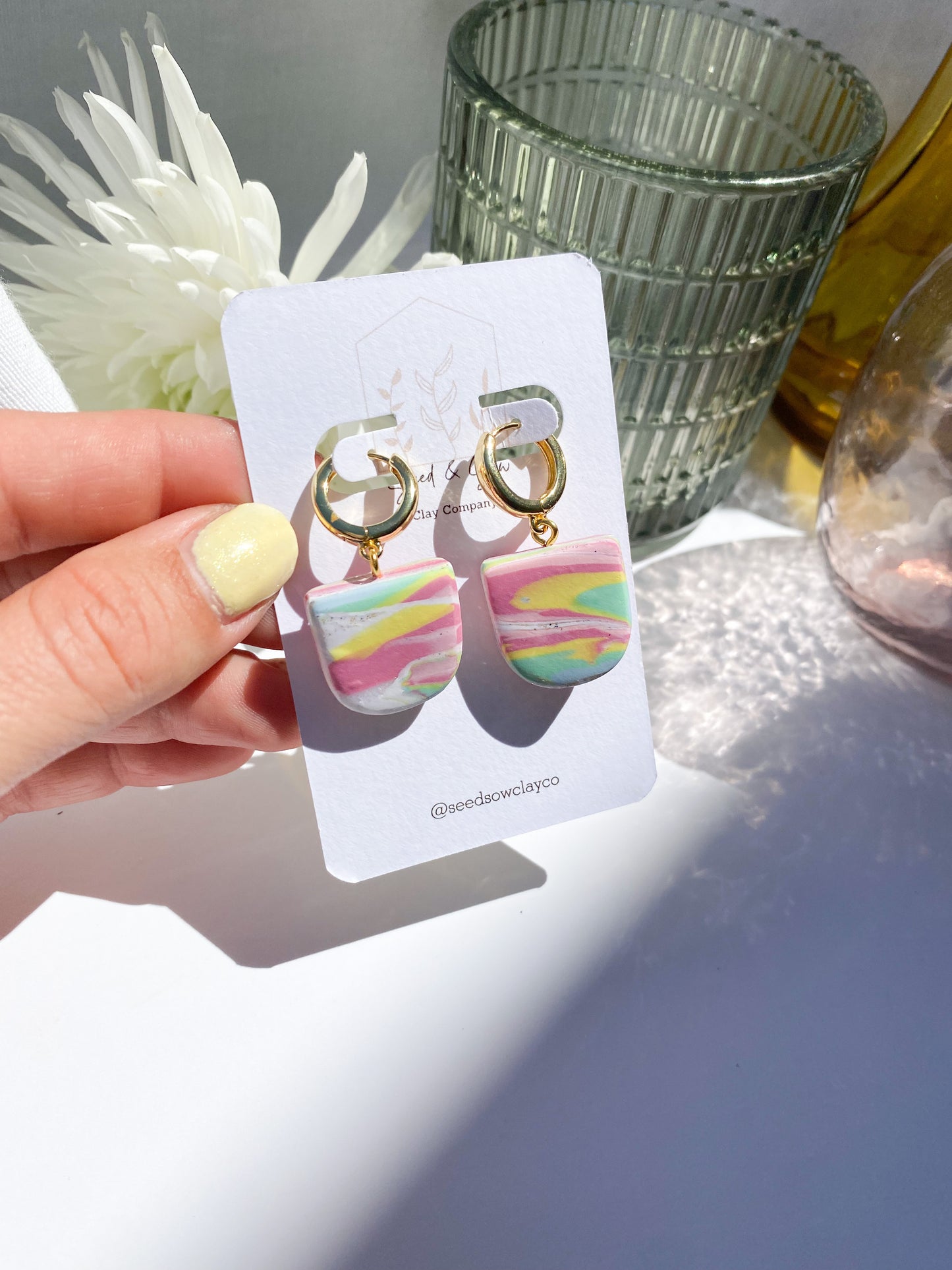 Mokume Gane Summer Beaded Huggie