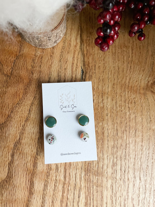 Gold trimmed Green and Berry Orange stud pack
