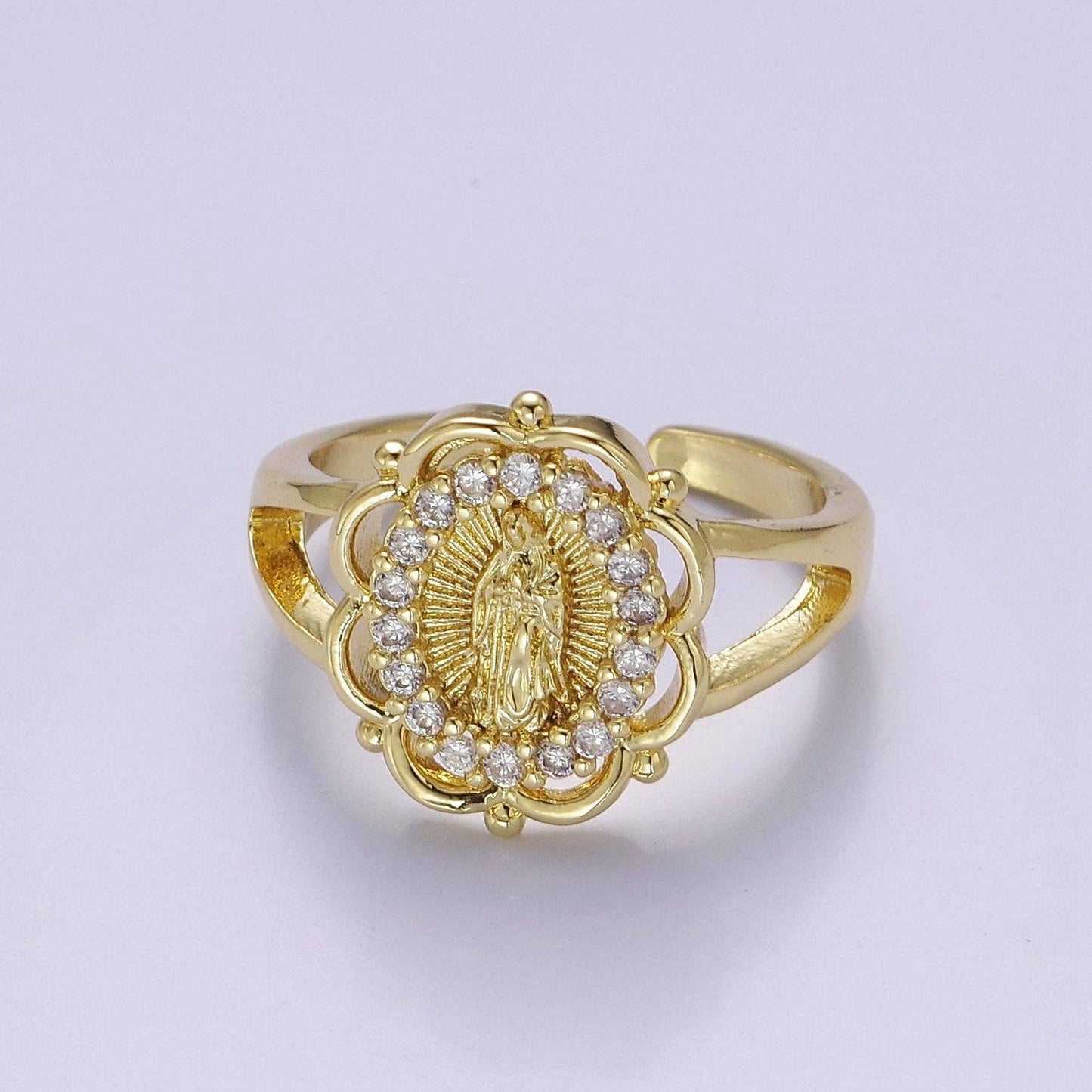 Vintage Religious Mother Mary Gold Adjustable Ring