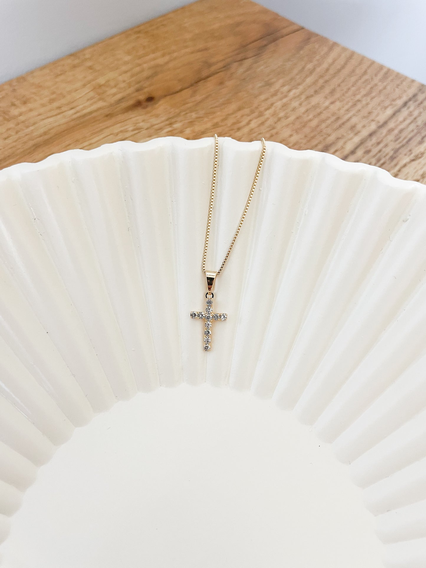 Gold Filled Dainty CZ Cross on 16in Chain