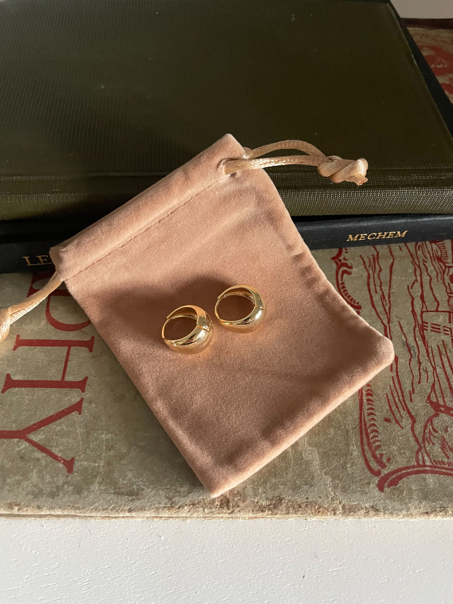 24K Gold Filled Wide Chubby Band Hoops Huggie Earrings