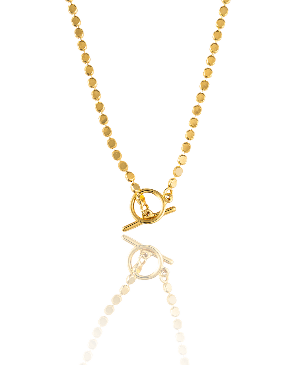 Gold Disc Ball Toggle Pendant Chain : 17 Inches