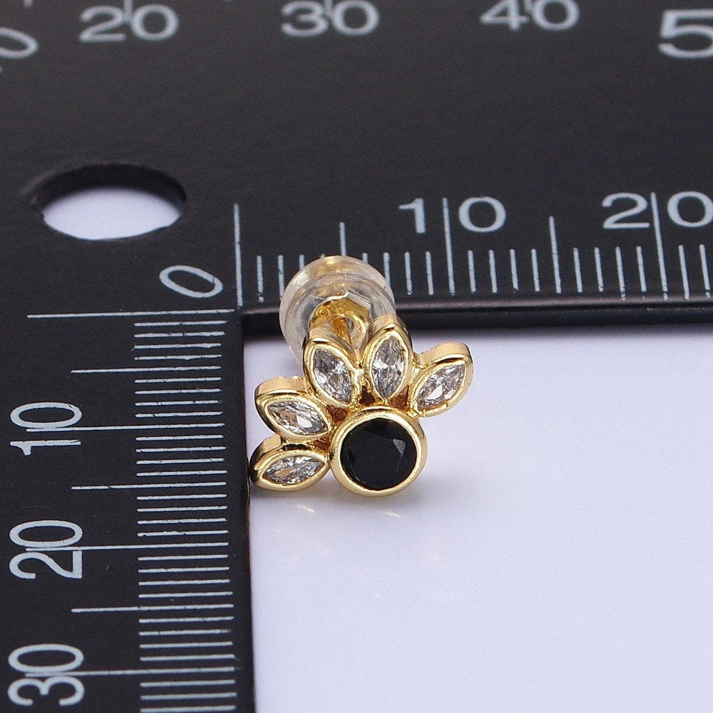 14K Gold Filled Black Clear CZ Marquise Sun Stud Earrings