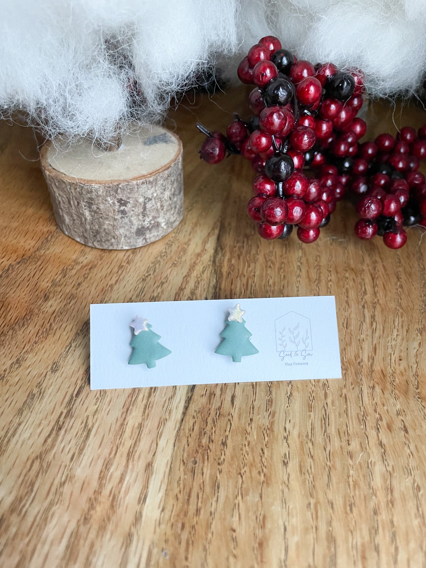 Green Tree with Gold Shimmer Star Stud