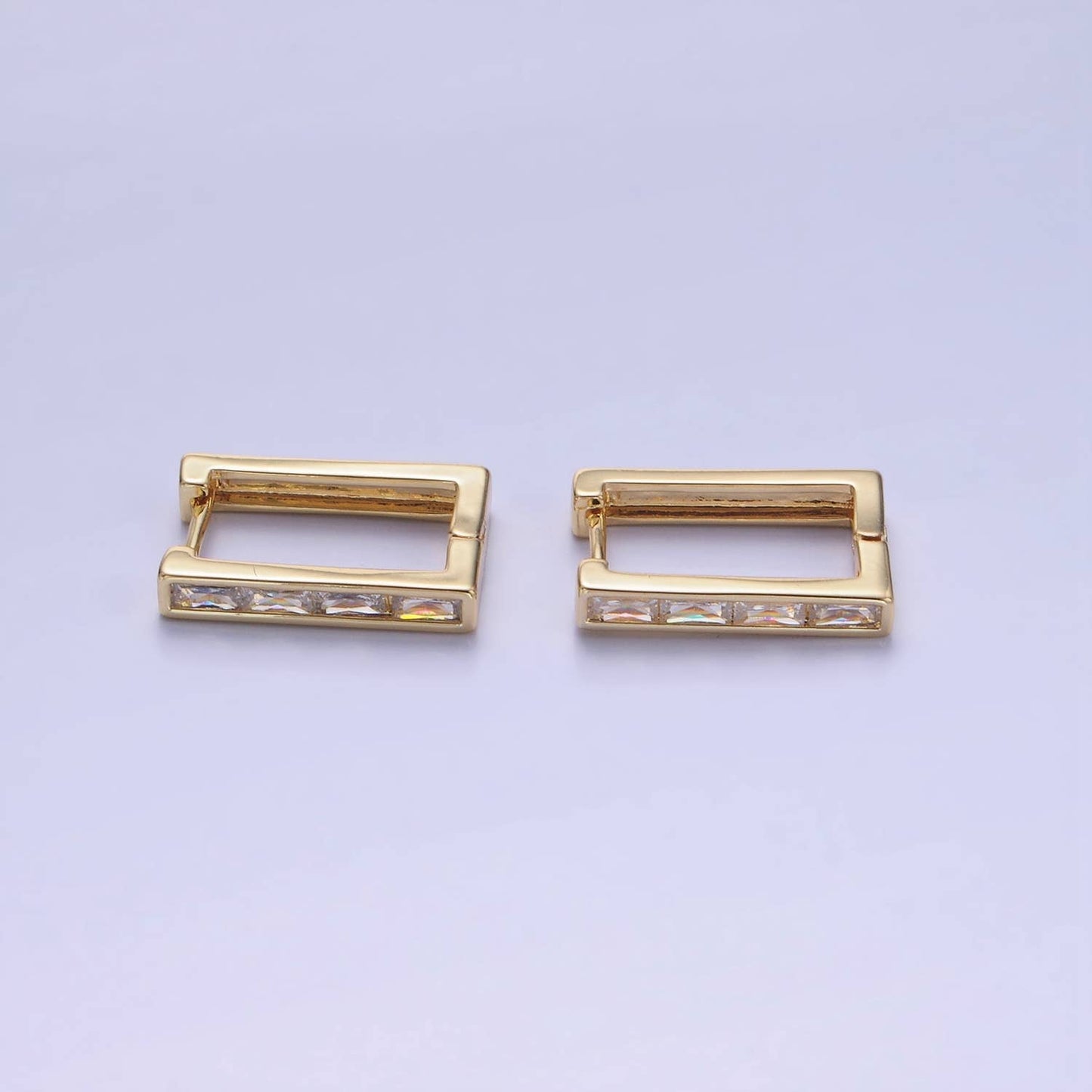 - 14K Gold Filled Clear Baguette CZ Lined Rectangular Earrings