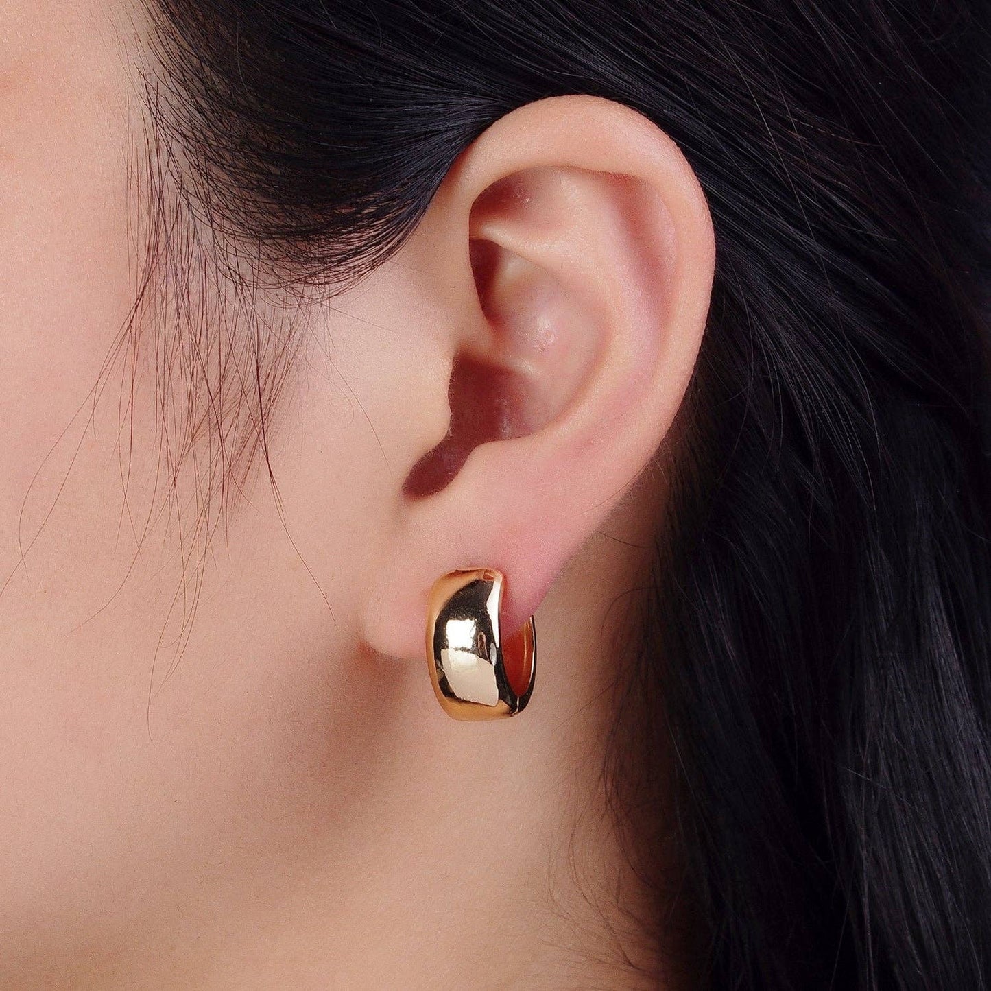 Gold Wide Chubby Minimalist Huggie Hoop Earrings