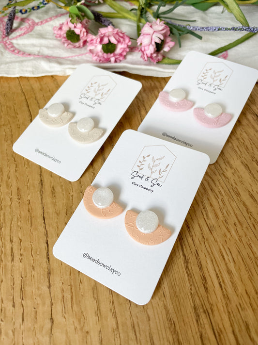 Semi Circle Embossed Pearl Studs