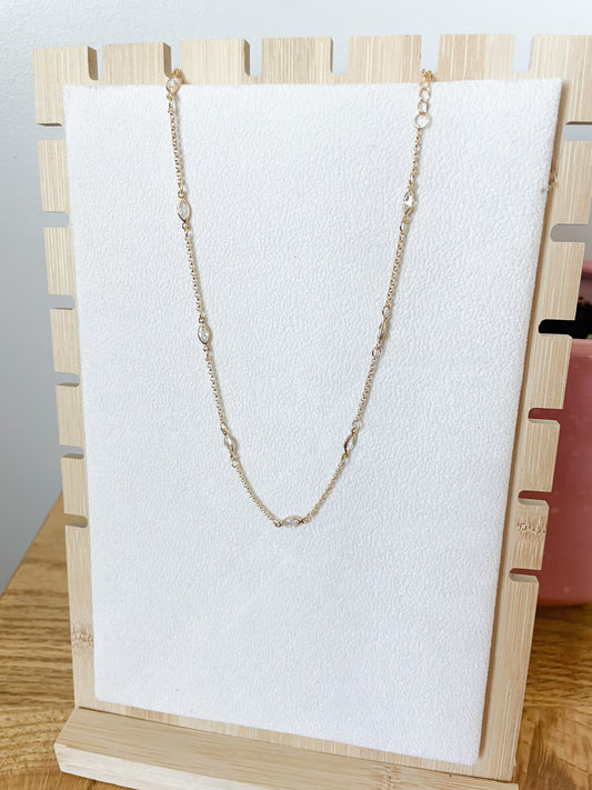 18k Gold Filled Oval CZ Stone Chain