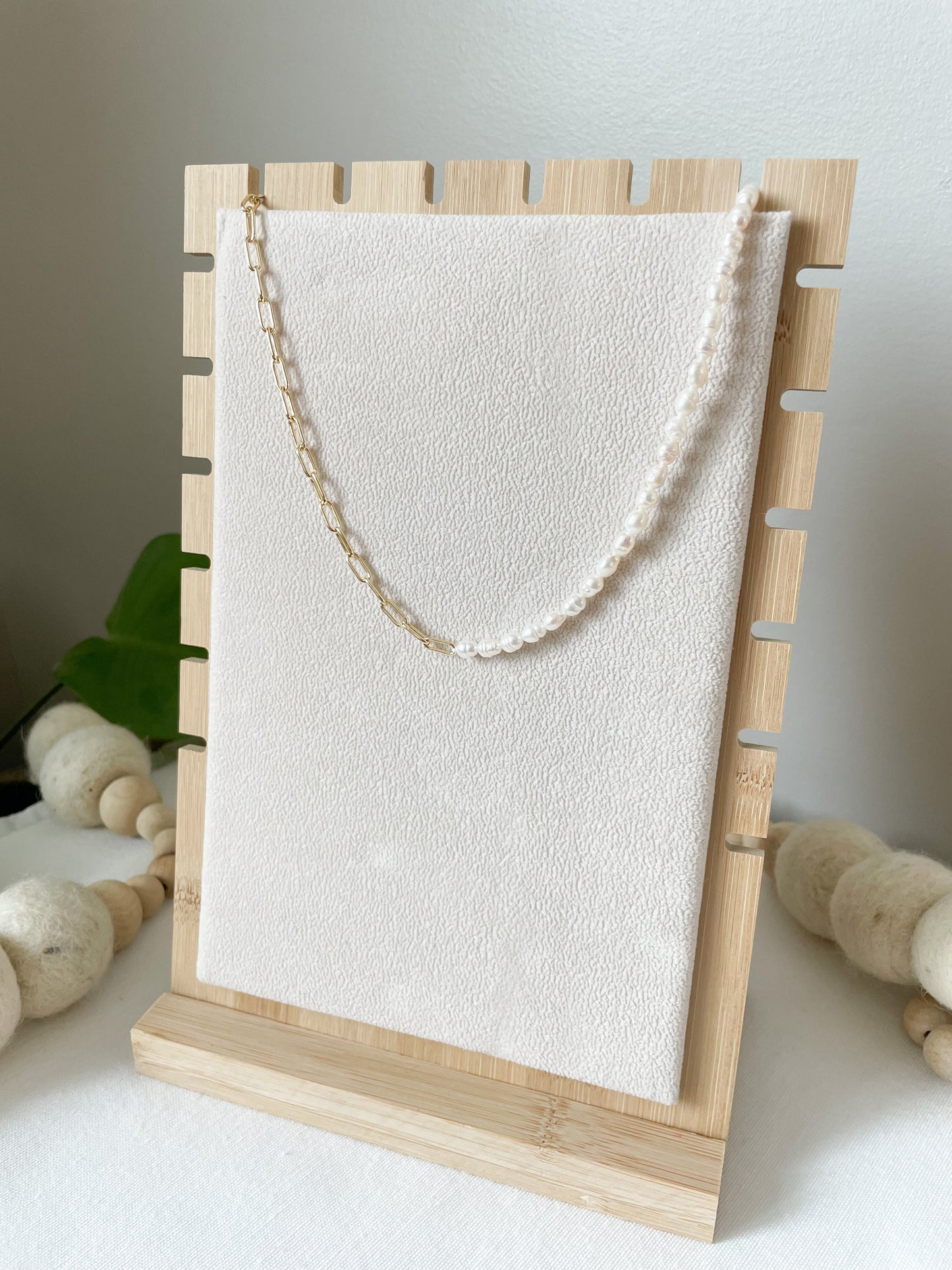 18k Gold Filled Freshwater Pearl Half Chain Necklace Paper Clip Link 16 inch + 2" extender Length Handmade Minimalist Jewelry