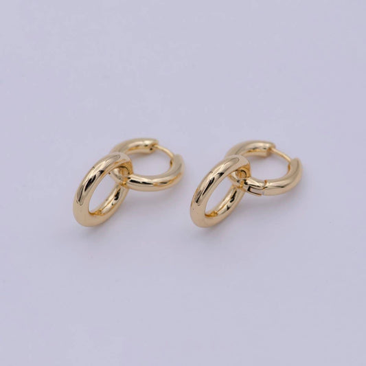 Dainty Intertwined Huggie Earrings with Round Dangle Charm Drop