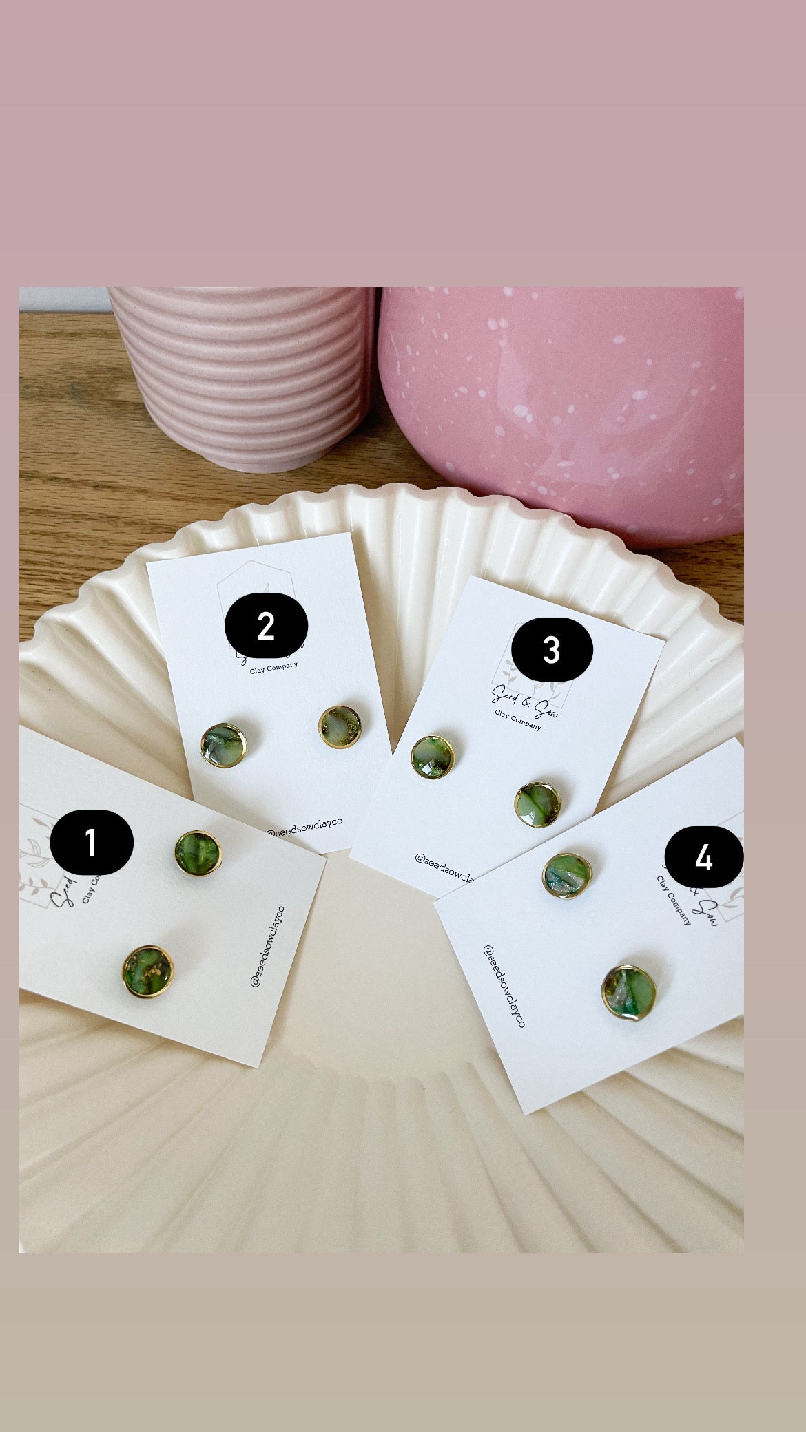 Gold rimmed Green marble studs