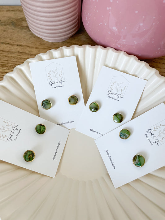 Gold rimmed Green marble studs