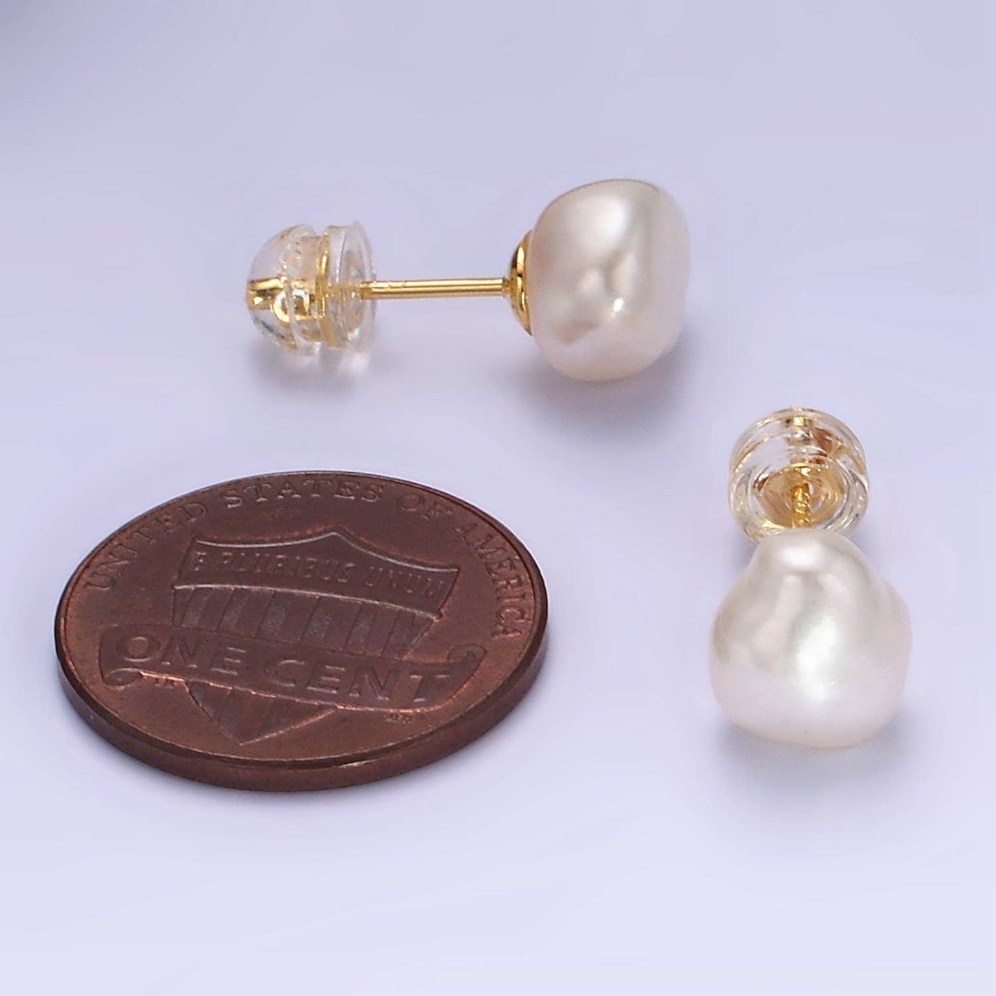 16K Gold Filled White Baroque Pearl Stud Earrings