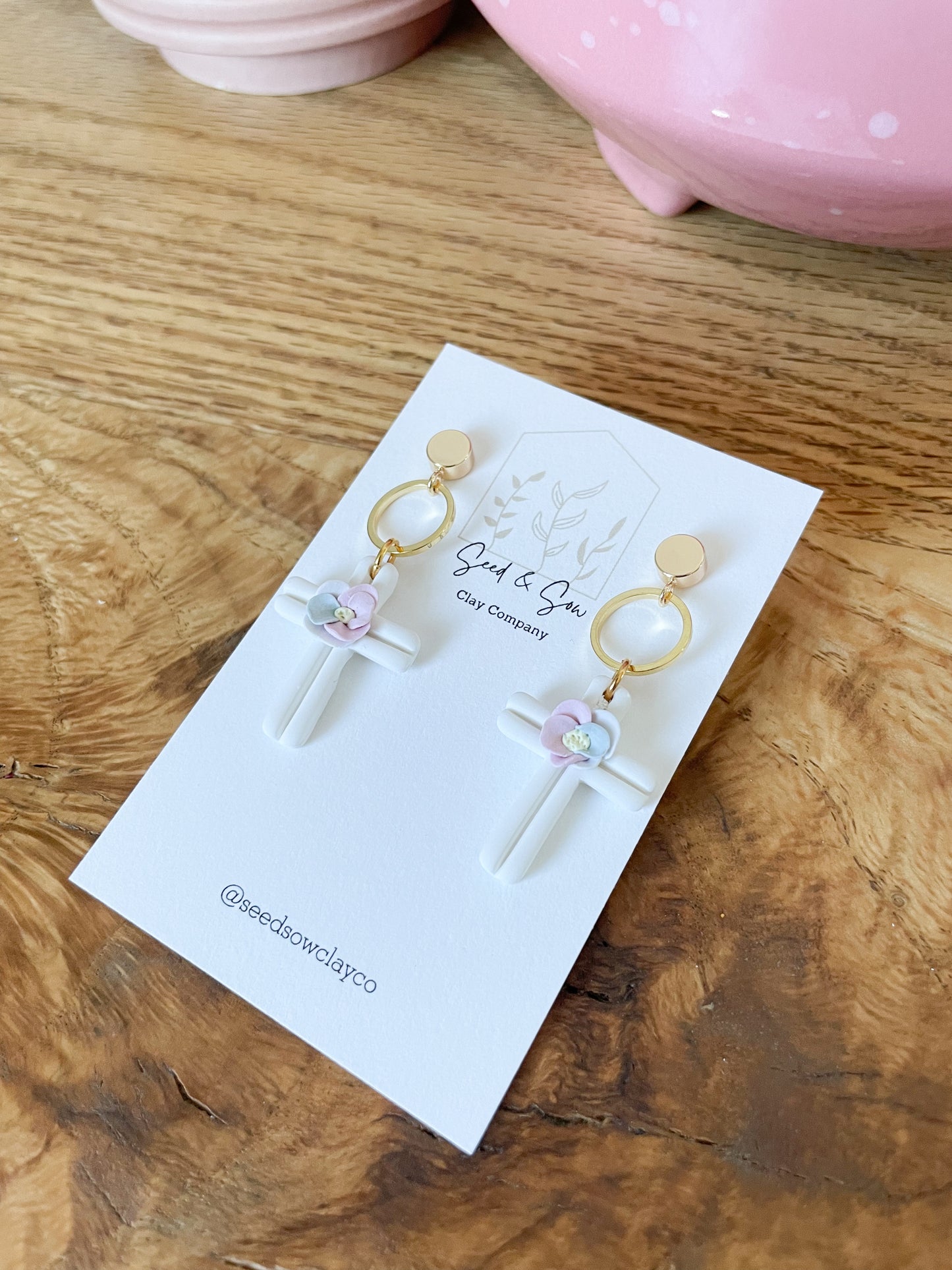 Spring Pastel Floral Cross Dangle