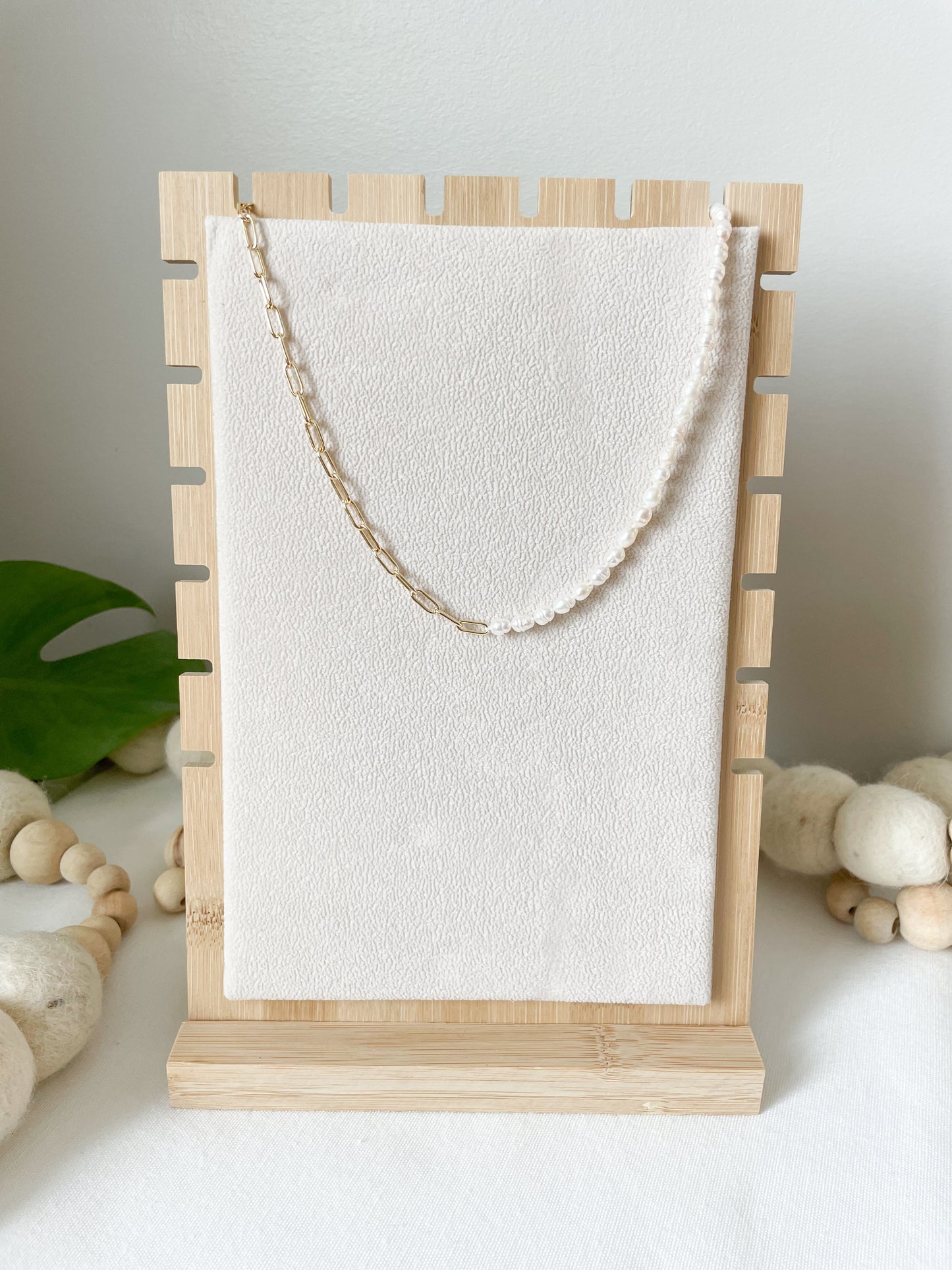 18k Gold Filled Freshwater Pearl Half Chain Necklace Paper Clip Link 16 inch + 2" extender Length Handmade Minimalist Jewelry