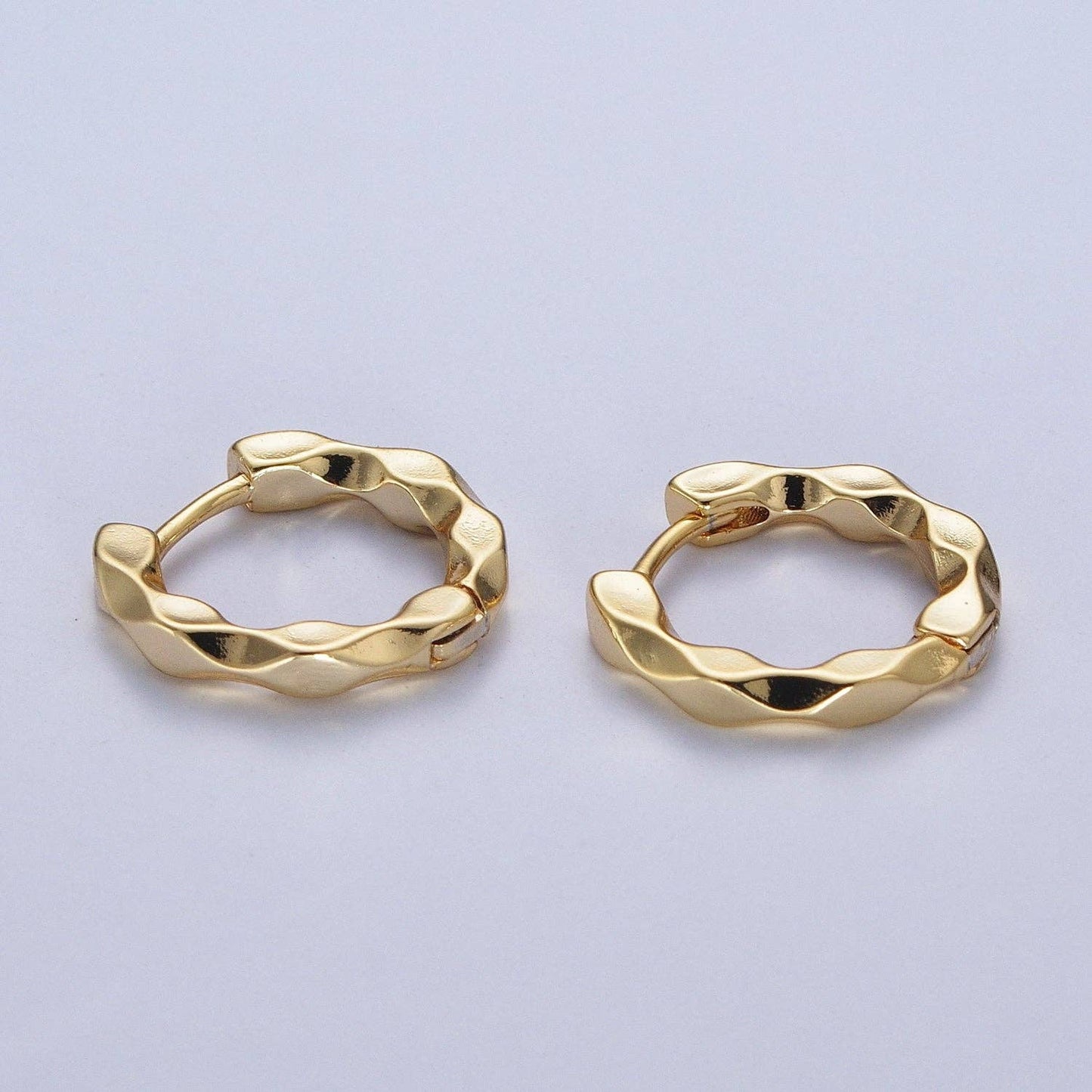 16mm Flat Twist Geometric Gold Huggie Hoops Earrings