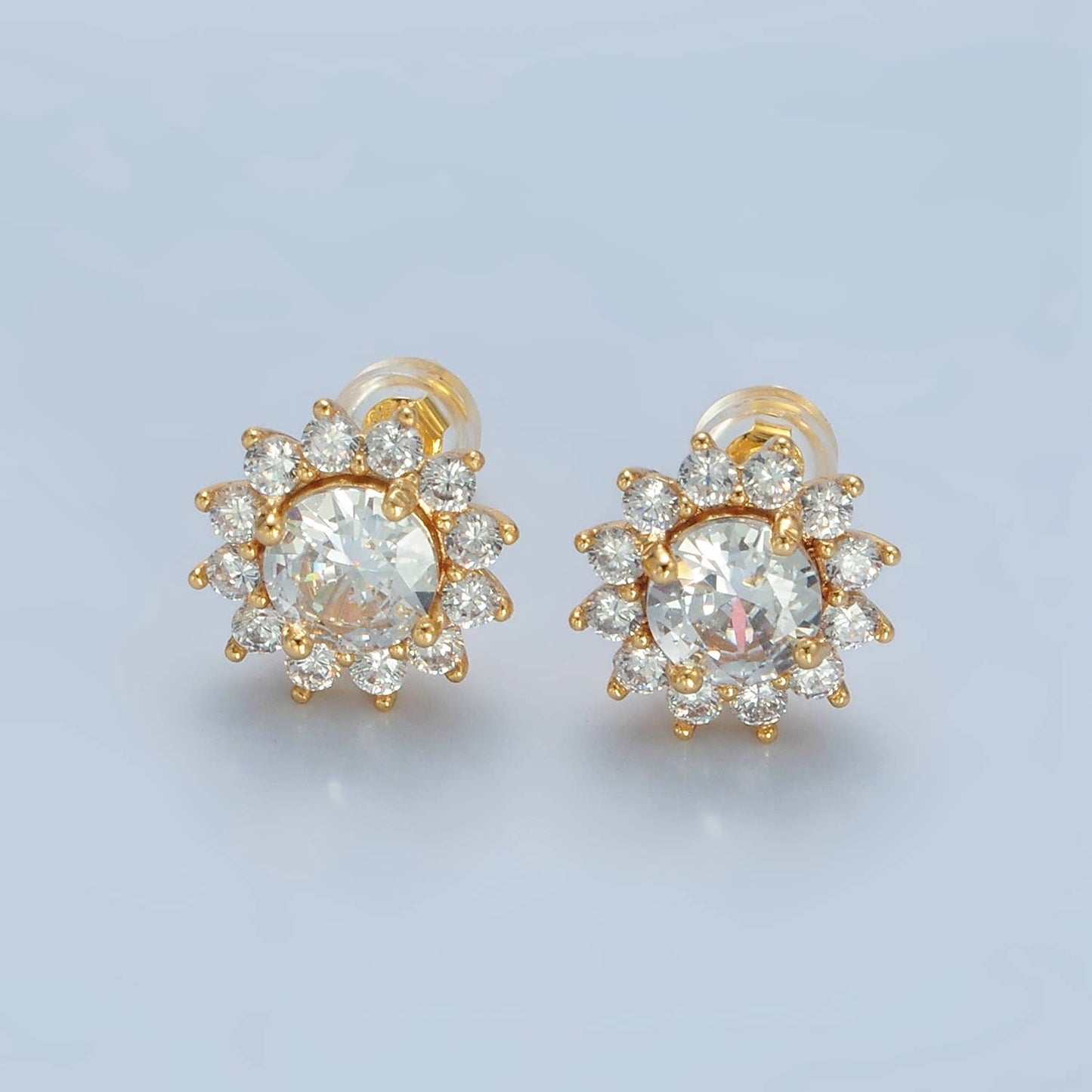 24K Gold Filled CZ Celestial Sun Stud Earrings