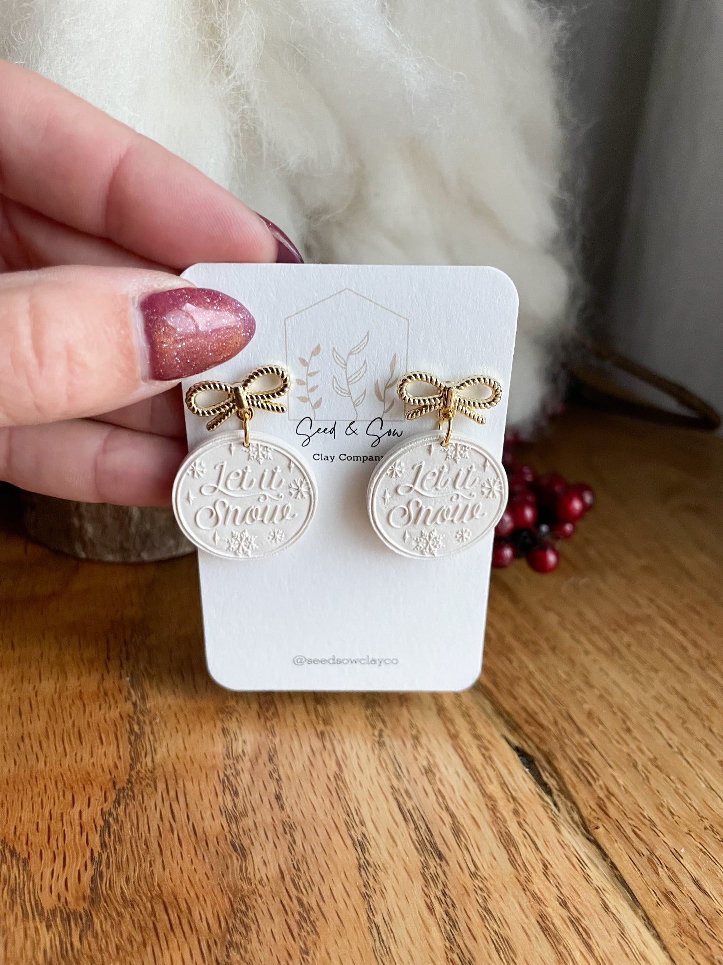 Neutral "Let it Snow" on Gold Bow