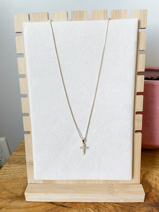 Gold Filled Dainty CZ Cross on 16in Chain