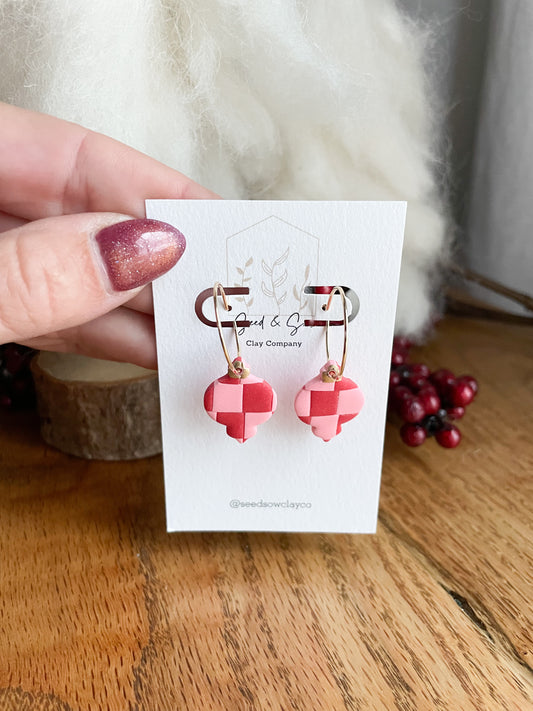 Checker Ornament on Gold Hoop