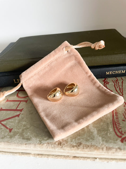 24K Gold Filled Wide Chubby Band Hoops Huggie Earrings