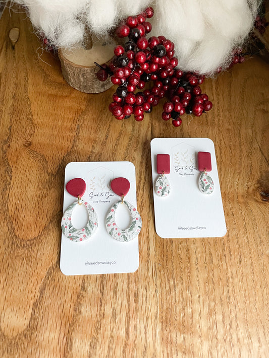 Holly and Berry on Red Rectangle