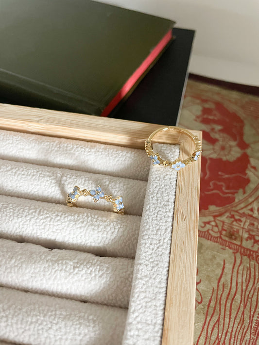 Dainty Blue Opal Flower Adjustable Gold Filled Band Ring