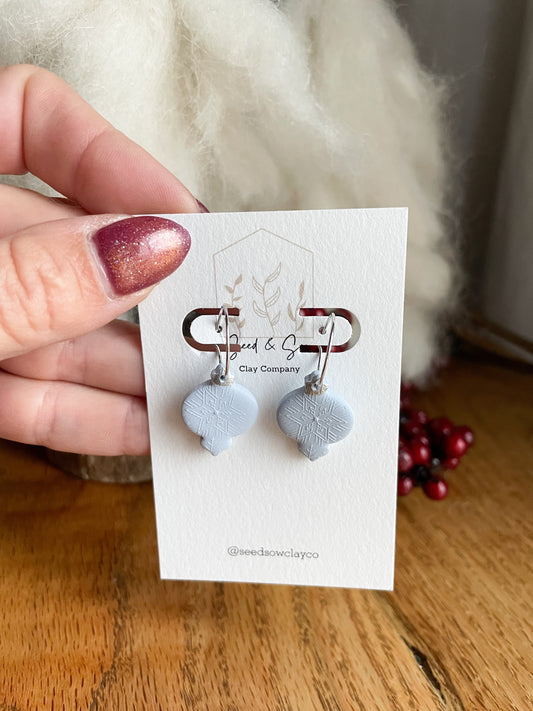 Blue Ornament with Snowflake Emboss on Silver Hoop