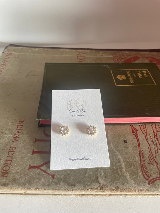 24K Gold Filled CZ Celestial Sun Stud Earrings