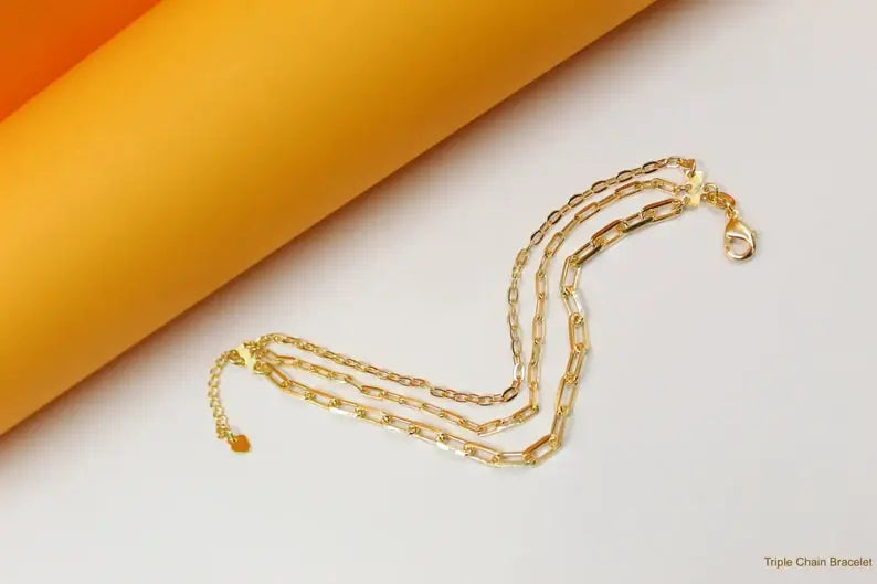 18K Gold Filled Triple Paper Clip Bracelet