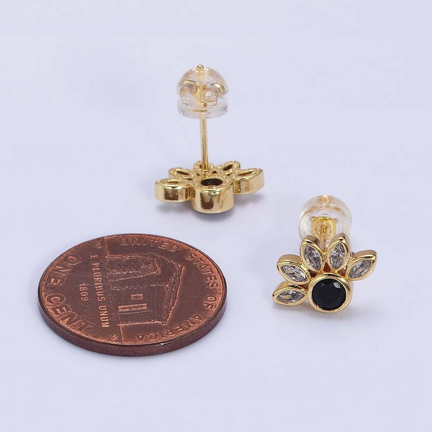 14K Gold Filled Black Clear CZ Marquise Sun Stud Earrings