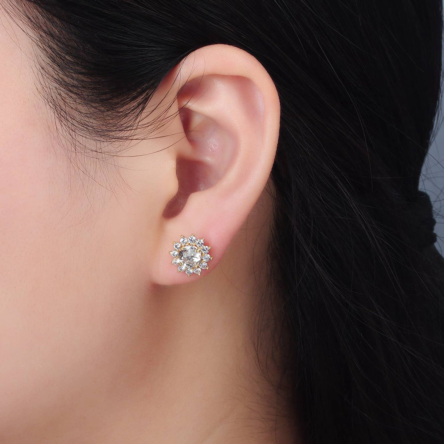 24K Gold Filled CZ Celestial Sun Stud Earrings