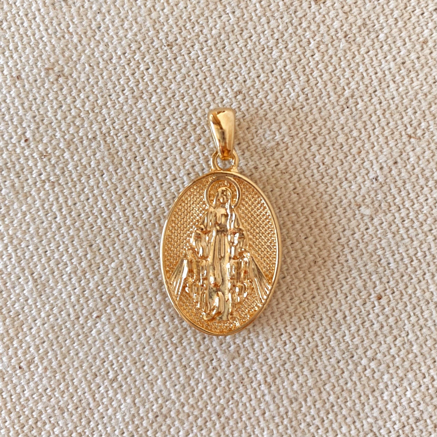 Double Sided 18k Gold Filled Lady Mother of Grace Pendant on 20in Chain